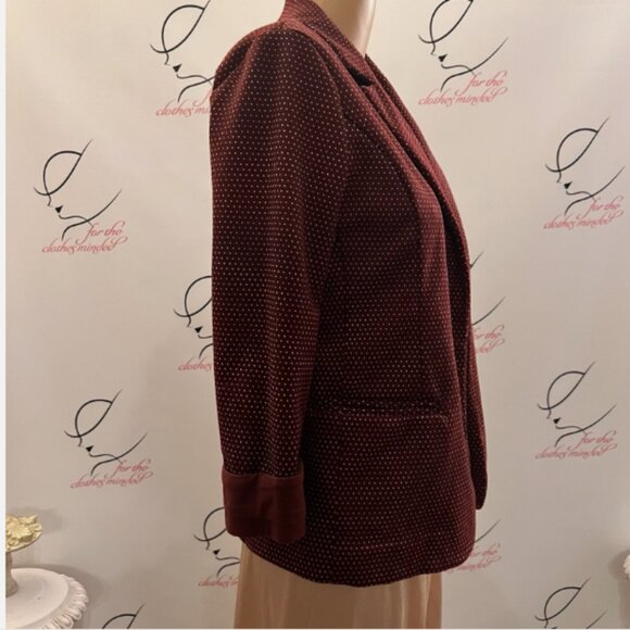 Skies Are Blue. Size Small. Burgundy Knit Jacket. Open Front. Polka Dot. B129 - Picture 3 of 7